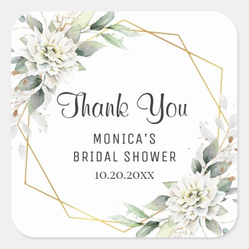 Elegant Dusty Blue Floral Greenery  Bridal Shower Square Sticker