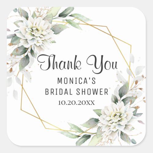 Elegant Dusty Blue Floral Greenery  Bridal Shower Square Sticker