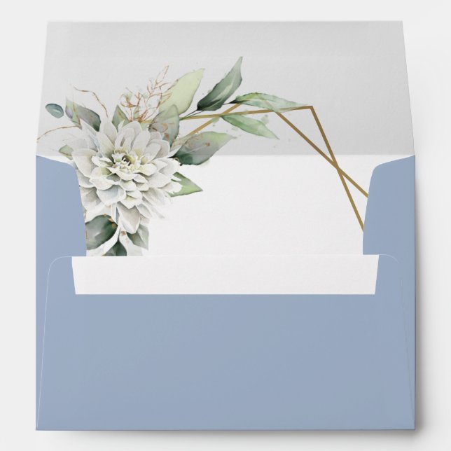 Elegant Dusty Blue Floral Greenery for 5x7 card Envelope (Back (Bottom))