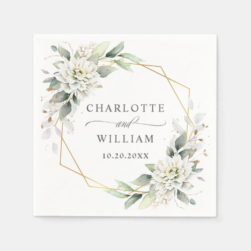 Elegant Dusty Blue Floral Greenery Wedding Paper Napkins