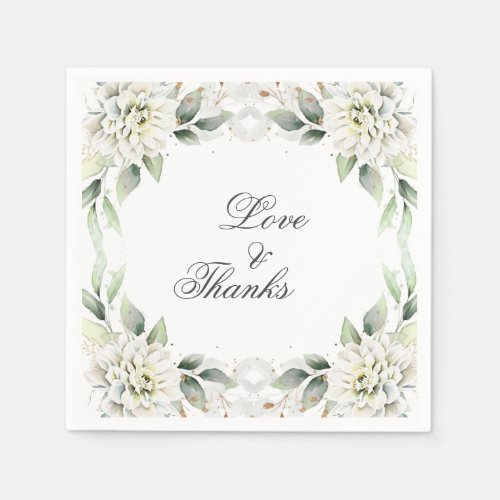 Elegant Dusty Blue Floral Greenery Wedding Paper Napkins