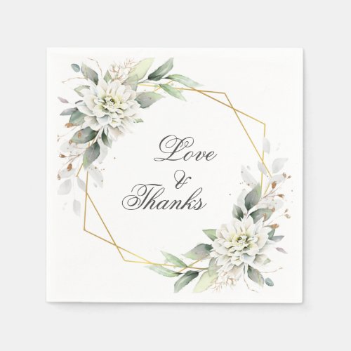 Elegant Dusty Blue Floral Greenery Wedding Paper Napkins