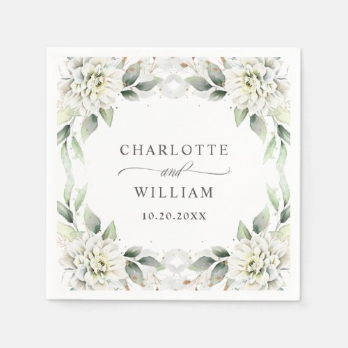 Elegant Dusty Blue Floral Greenery Wedding Paper Napkins