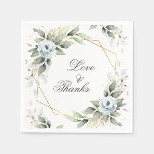 Elegant Dusty Blue Floral Greenery Wedding Paper Napkins