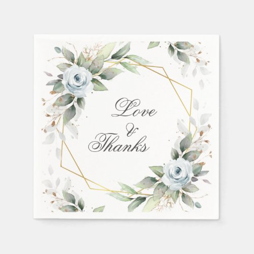 Elegant Dusty Blue Floral Greenery Wedding Paper Napkins