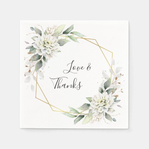 Elegant Dusty Blue Floral Greenery Wedding Paper Napkins