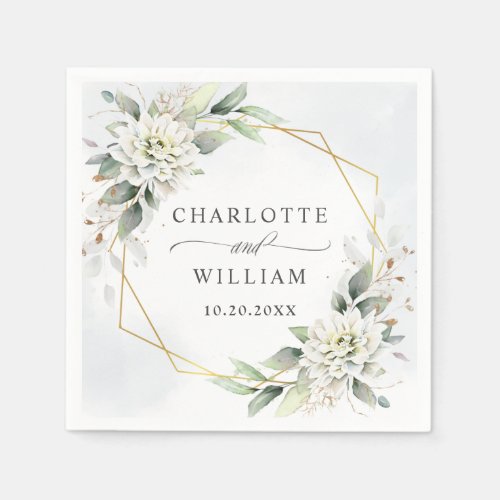 Elegant Dusty Blue Floral Greenery Wedding Paper Napkins