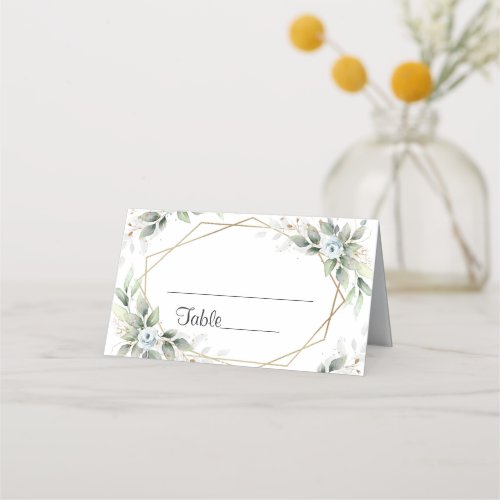 Elegant Dusty Blue Floral Greenery  Wedding Table Place Card