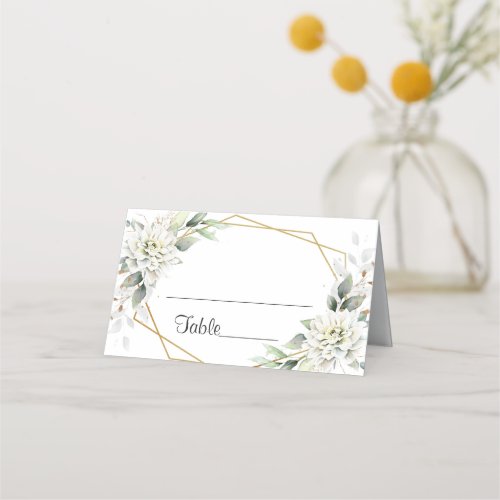 Elegant Dusty Blue Floral Greenery  Wedding Table Place Card