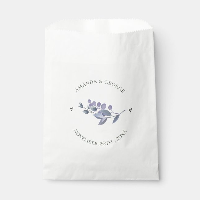 Elegant Dusty Blue Floral Heart Wedding Favor Bag (Front)