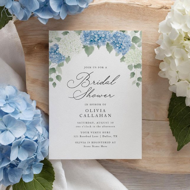 Elegant Dusty Blue Floral Hydrangea Bridal Shower Invitation (Creator Uploaded)