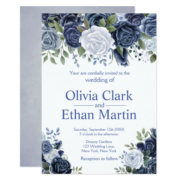 Elegant Dusty Blue Floral Invitation | Zazzle.com