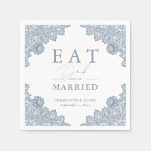 Elegant Dusty Blue Floral Lace Wedding Napkins