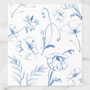 Elegant Dusty Blue Floral Line Art Wedding Envelope Liner