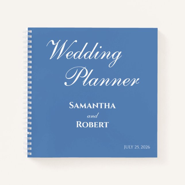 Elegant Dusty Blue Floral Line Art Wedding Planner Notebook (Front)