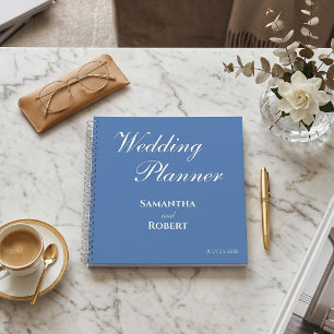 Elegant Dusty Blue Floral Line Art Wedding Planner Notebook
