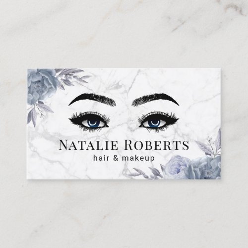 Elegant Dusty Blue Floral Marble Makeup Artist Business Card