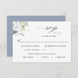 Elegant Dusty Blue Floral, Meal Options Wedding RSVP Card