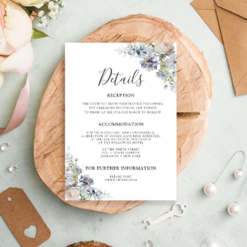 Elegant Dusty Blue Floral Modern Wedding Enclosure Card