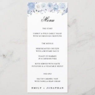 Elegant Dusty Blue floral Modern Wedding Menu