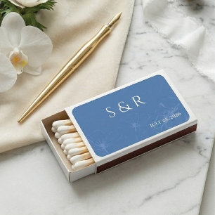 Elegant Dusty Blue Floral Monogram Wedding Matchboxes