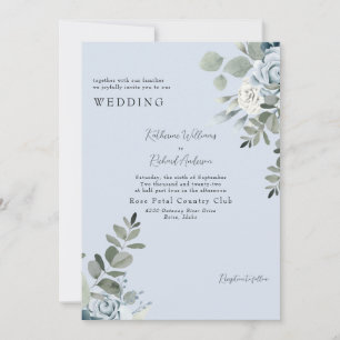 Elegant Dusty Blue Floral No Parents Wedding Invitation