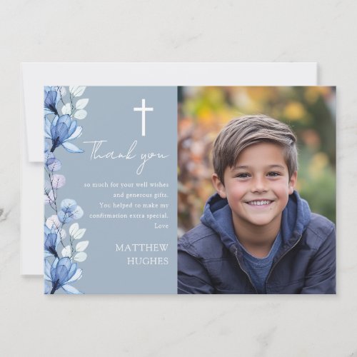 Elegant Dusty Blue Floral Photo Confirmation