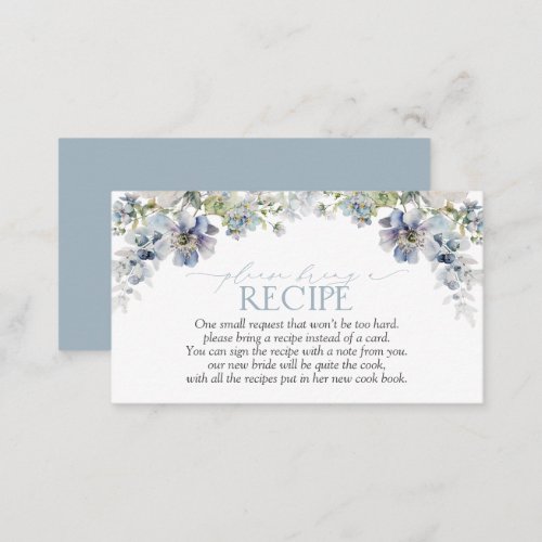 Elegant Dusty Blue Floral Please Bring A Recipe Enclosure Card