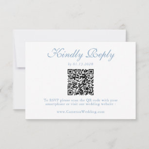 Elegant Dusty Blue Floral QR Code Wedding RSVP  Card