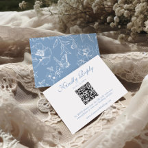 Elegant Dusty Blue Floral QR Code Wedding RSVP