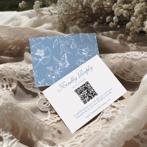 Elegant Dusty Blue Floral QR Code Wedding RSVP  Card