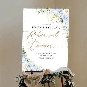 Elegant Dusty Blue Floral Rehearsal Dinner Foam Board