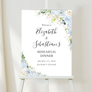 Elegant Dusty Blue Floral Rehearsal Dinner Foam Board