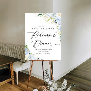 Elegant Dusty Blue Floral Rehearsal Dinner Foam Board