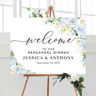 Elegant Dusty Blue Floral Rehearsal Dinner Foam Board
