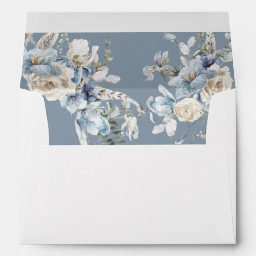 Elegant Dusty Blue Floral Return Address 5x7  Envelope