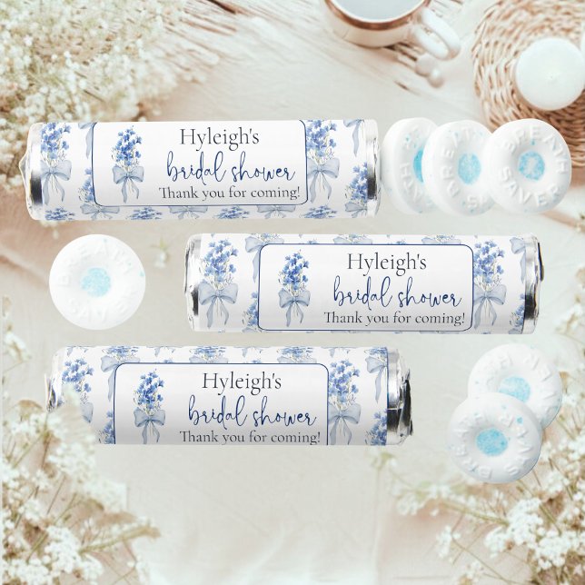 Elegant Dusty Blue Floral Ribbon Bridal Shower  Breath Savers® Mints (Creator Uploaded)