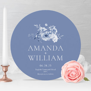 Elegant Dusty Blue Floral Round Wedding Invitation