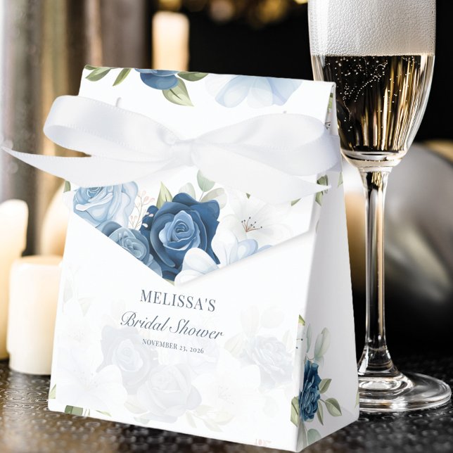 Elegant Dusty Blue Floral Rustic Bridal Shower Favor Boxes (Dusty Blue Floral Elegant Bridal Shower Favor Box)