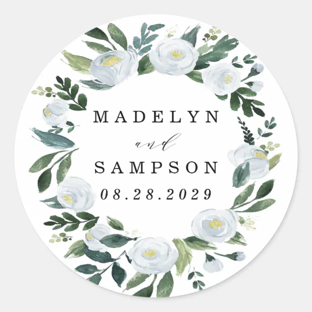Elegant Dusty Blue Floral Rustic Garden Wedding Classic Round Sticker ...