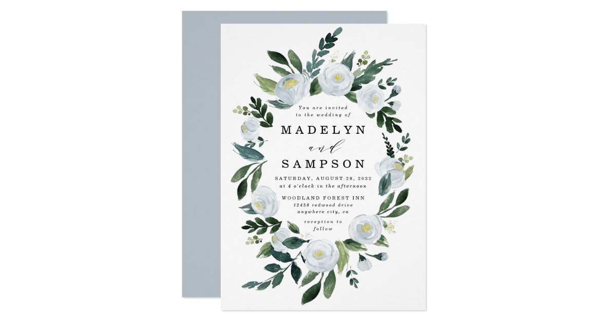 Elegant Dusty Blue Floral Rustic Garden Wedding Invitation Zazzle