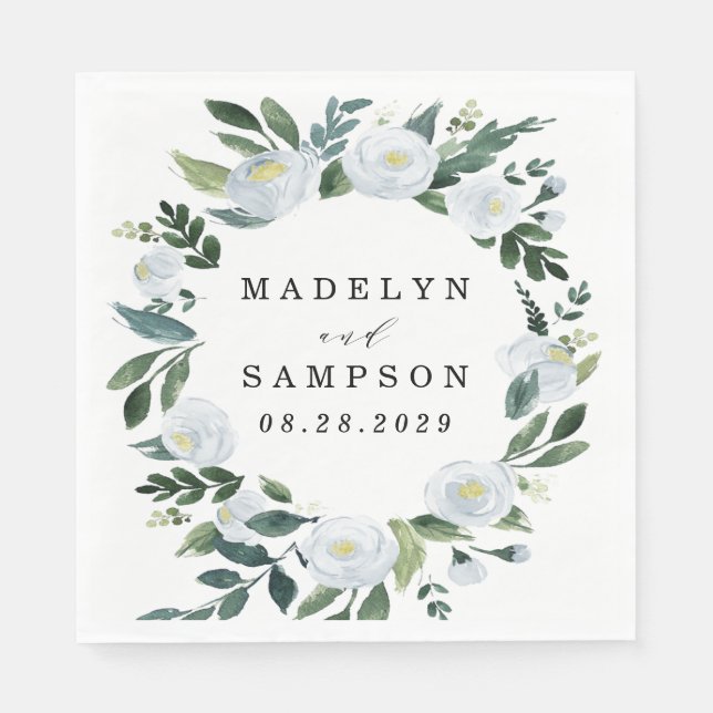 Elegant Dusty Blue Floral Rustic Garden Wedding Napkins (Front)