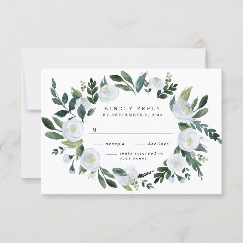 Elegant Dusty Blue Floral Rustic Garden Wedding RSVP Card