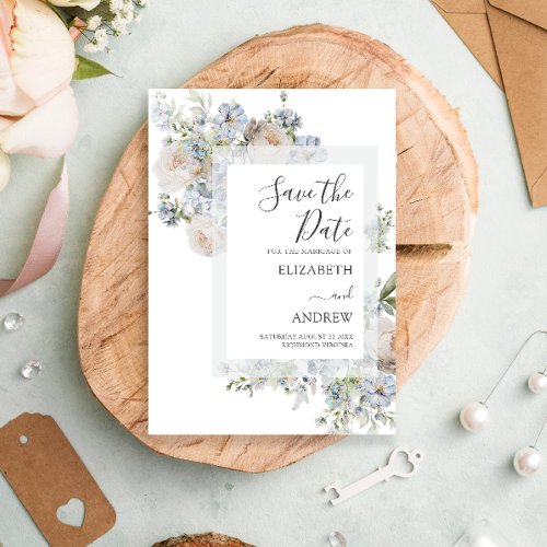 Elegant Dusty Blue Floral Save the Date