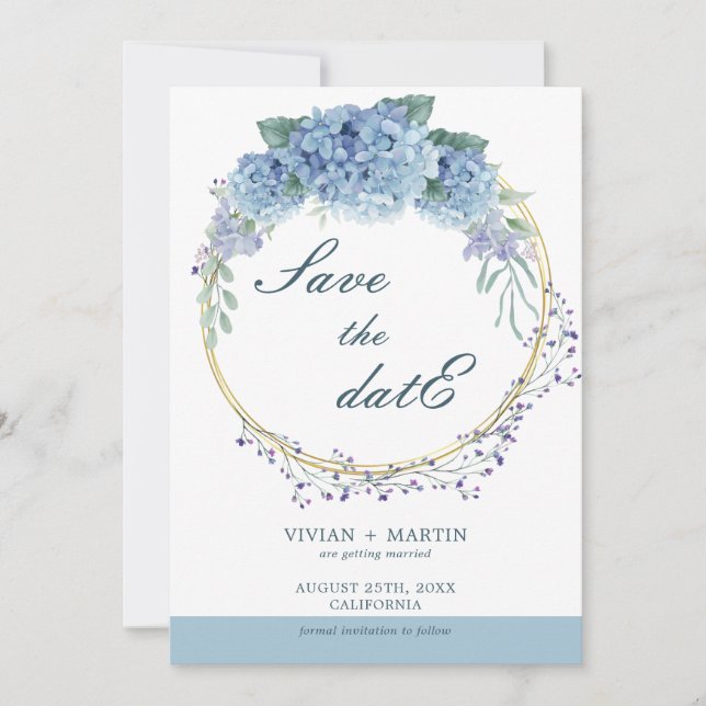 Elegant Dusty Blue Floral Save the Date Invitation (Front)