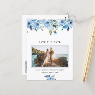 Elegant Dusty Blue Floral Save the Date Postcard