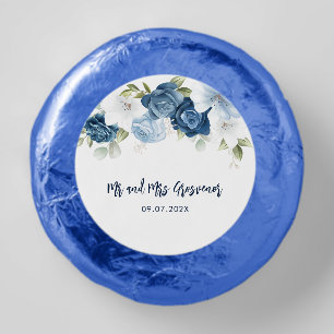 Elegant Dusty Blue Floral Script Custom Wedding Dipped Oreo Cookie Favors