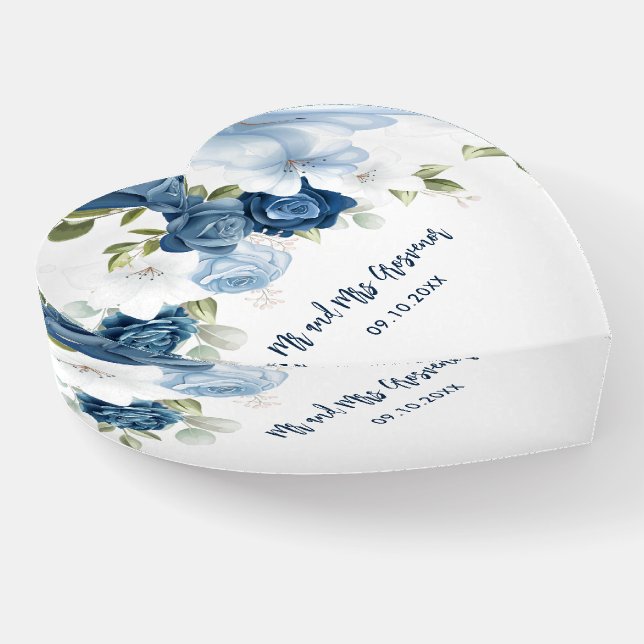 Elegant Dusty Blue Floral Script Wedding Favors Paperweight (Angled)