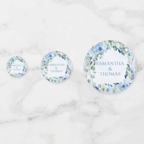 Elegant  Dusty Blue floral silver frame wedding  Confetti