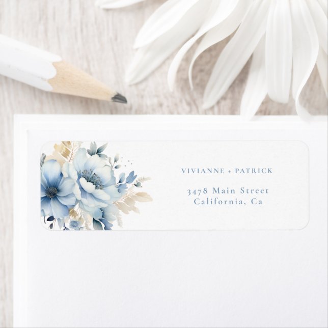 Elegant Dusty  Blue Floral Spring Bloom Wedding  Label (Insitu)